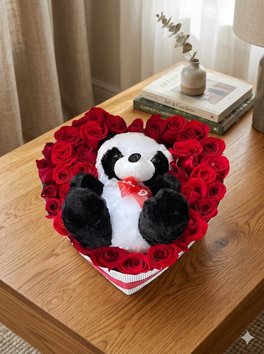 Corazón de rosas y peluche R140